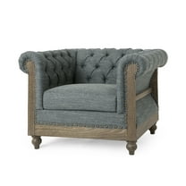 GDF Studio Alejandro Chesterfield Tufted Fabric Club Chair with Nailhead Trim, Charcoal and Dark Brown