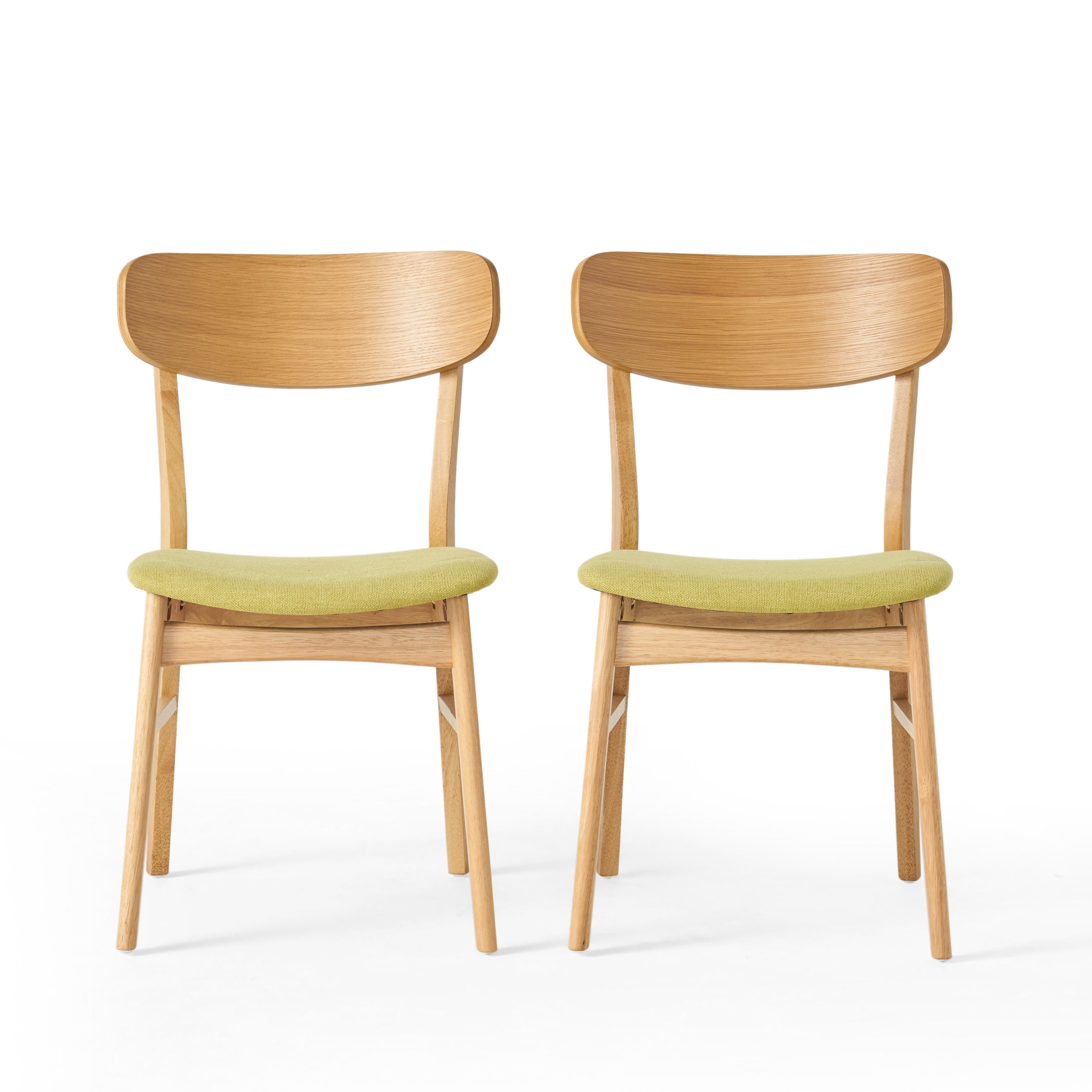 Green Tea Upholstered Mid-Century Modern Side Chairs with Oak Frame, Set of 2