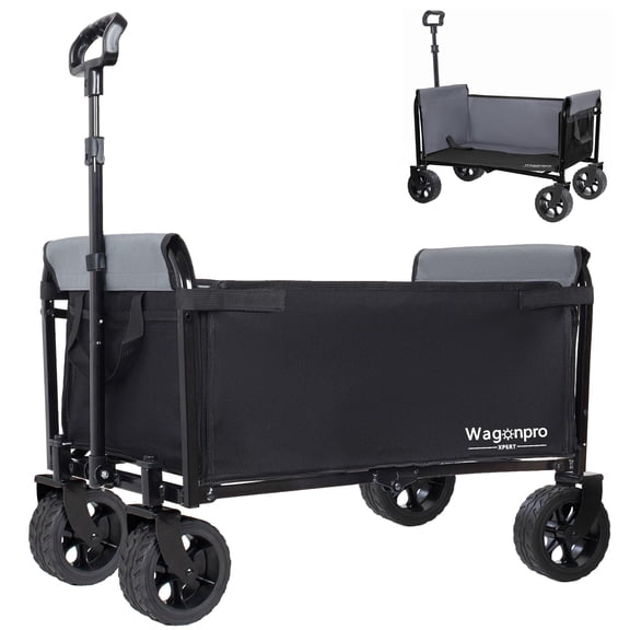 GDF Studio All-in-One Convertible Folding Trolley with Wide Wheels and Side Opening for Camping, Beach, Black