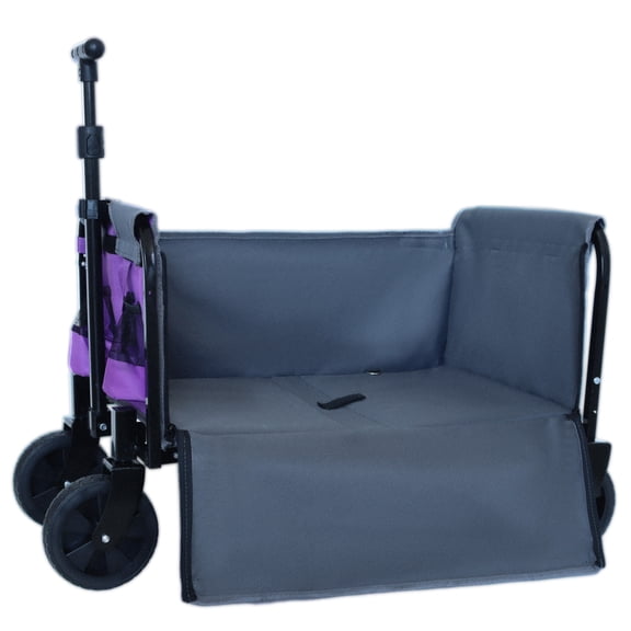 GDF Studio All-in-One Convertible Folding Wagon Cart, Bench Seat & Dog Tether, Swivel Wheels, Purple