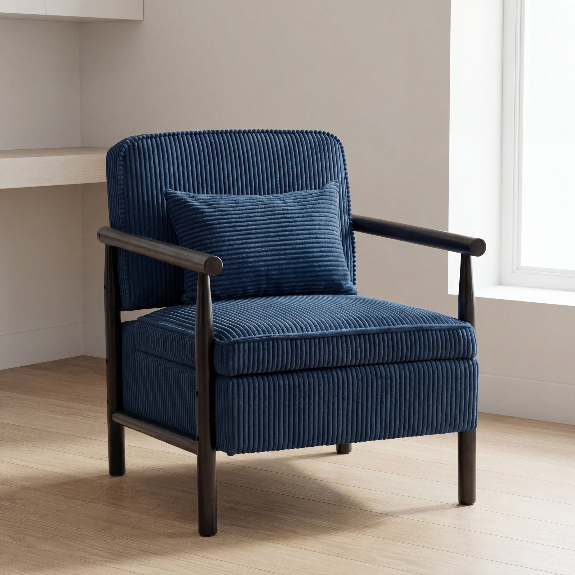 GDF Studio Almere Mid-Century Modern Accent Chair with Under-Seat Storage, Corduroy Reading Armchair, Blue