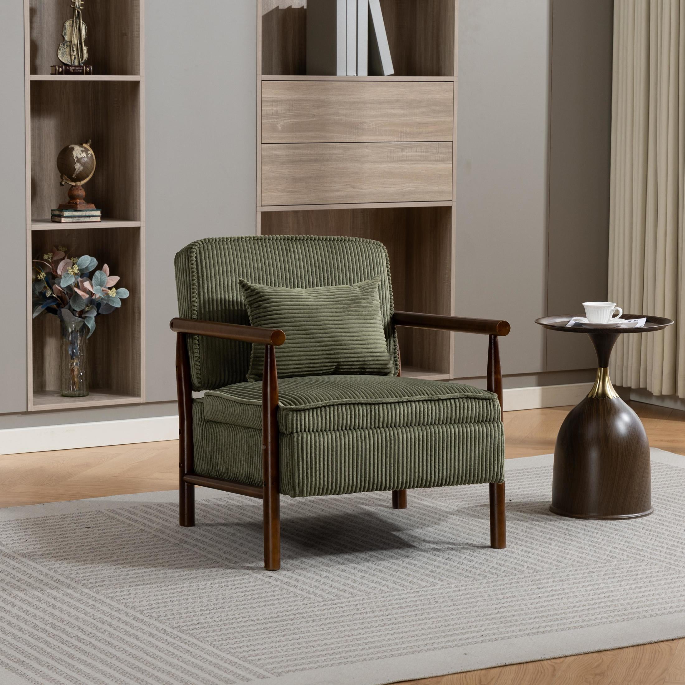 GDF Studio Almere Mid-Century Modern Accent Chair with Under-Seat Storage, Corduroy Reading Armchair, Green