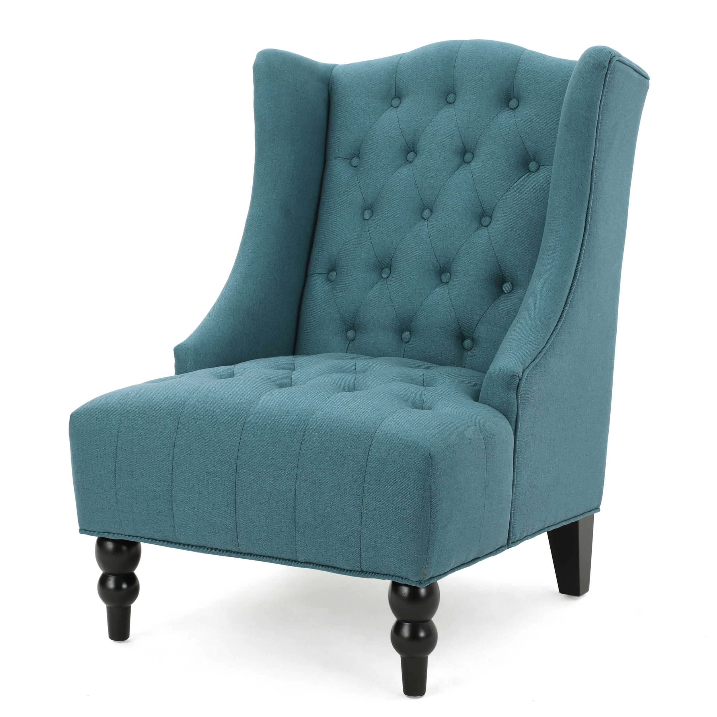Handcrafted Dark Teal High Back Wood Accent Chair