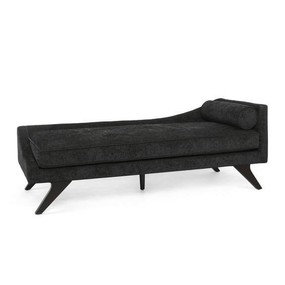 GDF Studio Alphonso Mid Century Modern Fabric Chaise Lounge, Black and Dark Brown