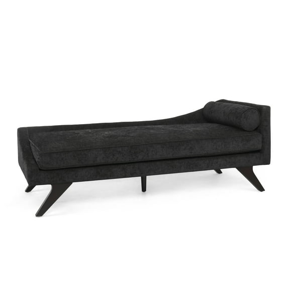 GDF Studio Alphonso Mid Century Modern Fabric Chaise Lounge, Black and Dark Brown