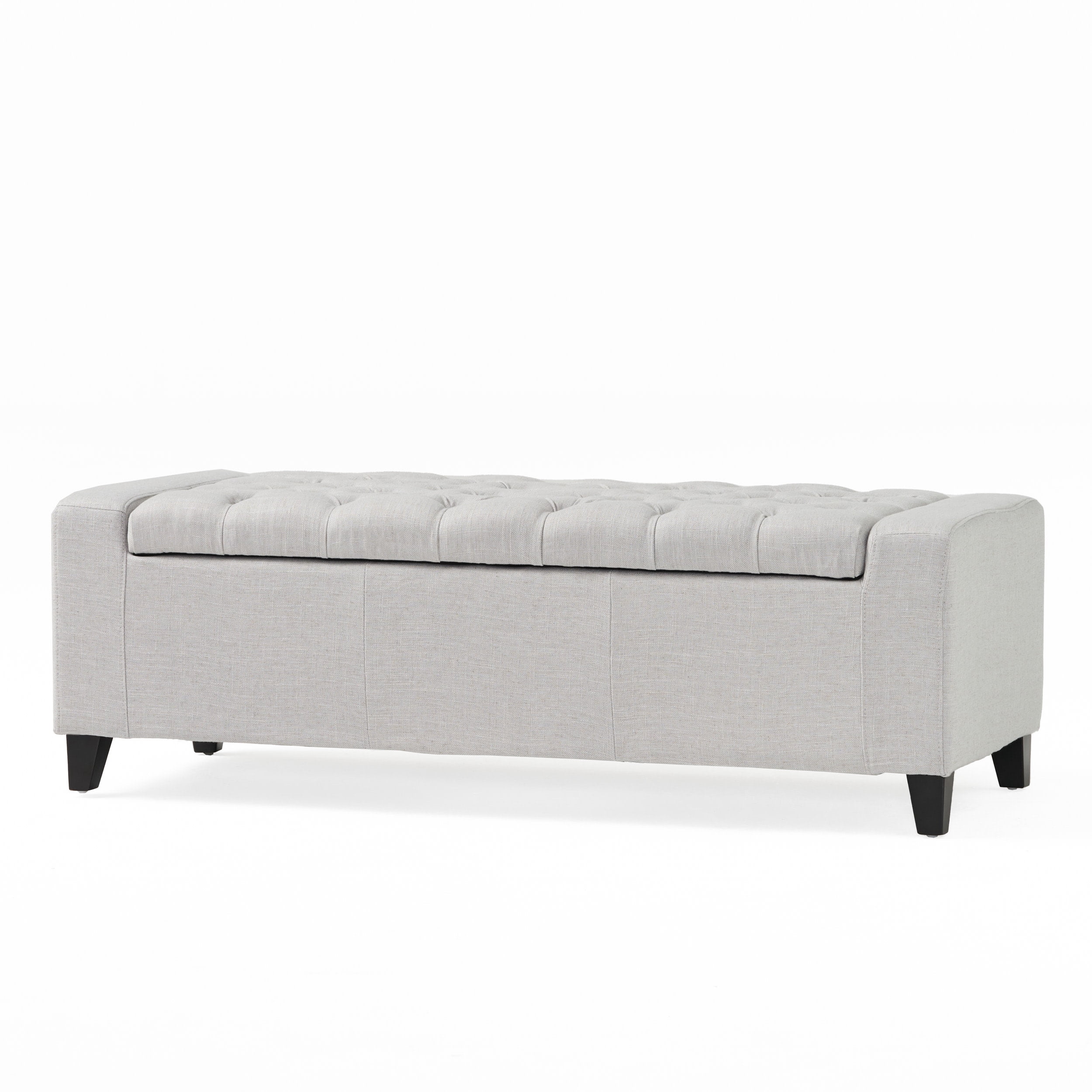Light Gray Tufted Fabric Storage Ottoman Bench