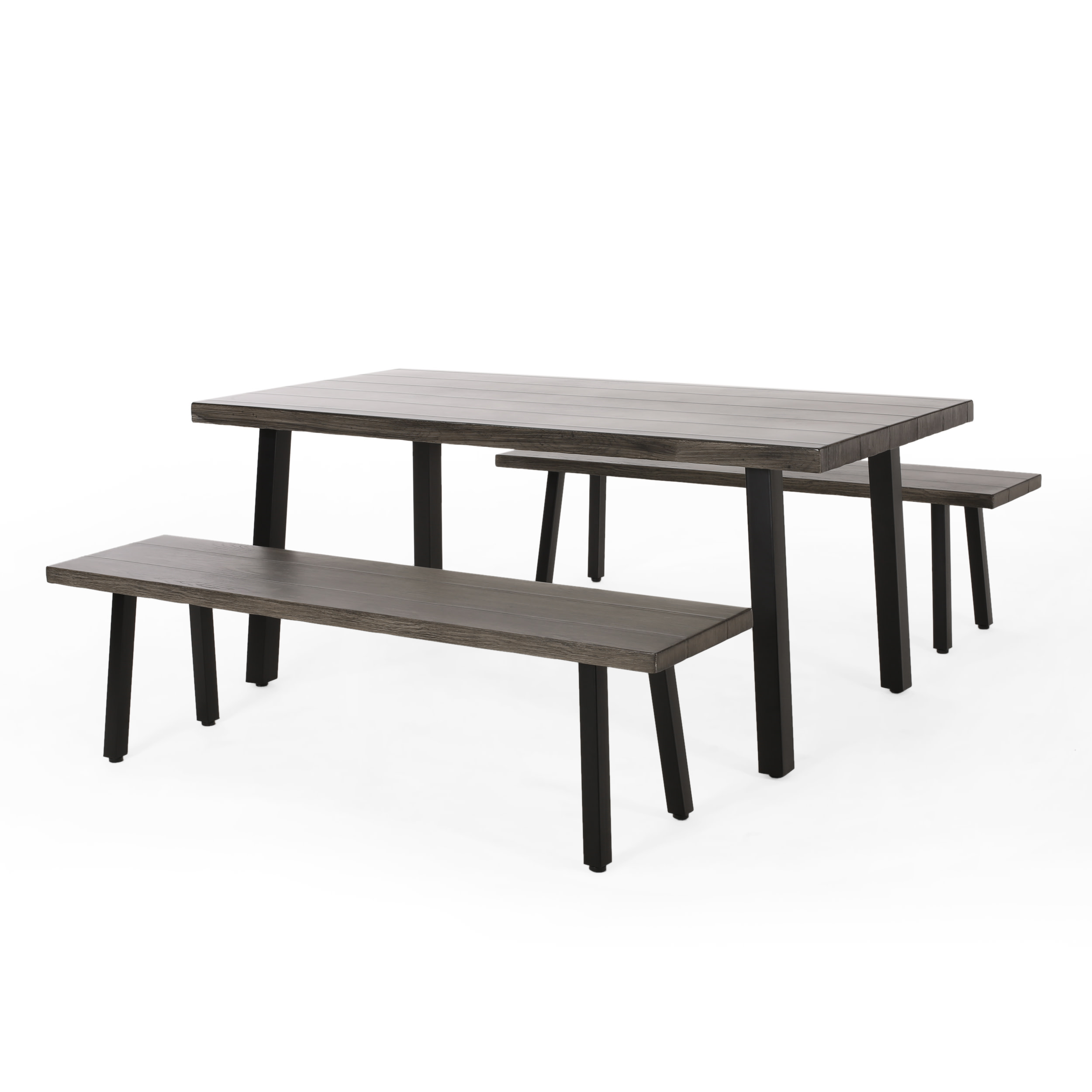 GDF Studio Altair Outdoor Modern Industrial 3 Piece Aluminum Dining Set with Benches, Gray and Matte Black - image 1 of 13