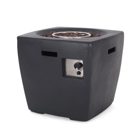 GDF Studio Andreson Outdoor 40,000 BTU Lightweight Concrete Square Fire Pit, Dark Gray