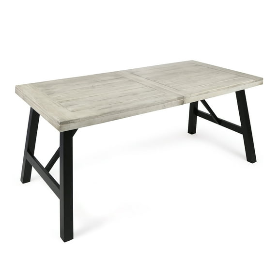 GDF Studio Anemone Outdoor Acacia Wood Dining Table, Light Gray