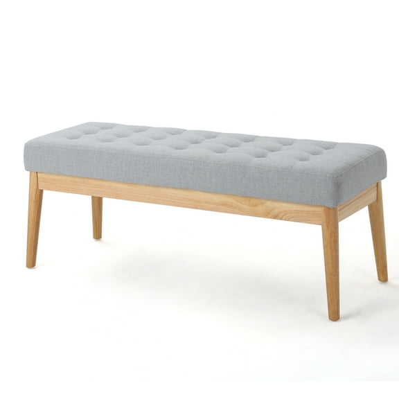 GDF Studio Anglo Mid-Century Modern Light Grey Tufted Fabric Bench