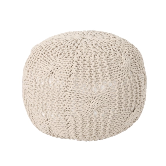 GDF Studio Ansel Knitted Cotton Pouf, Beige