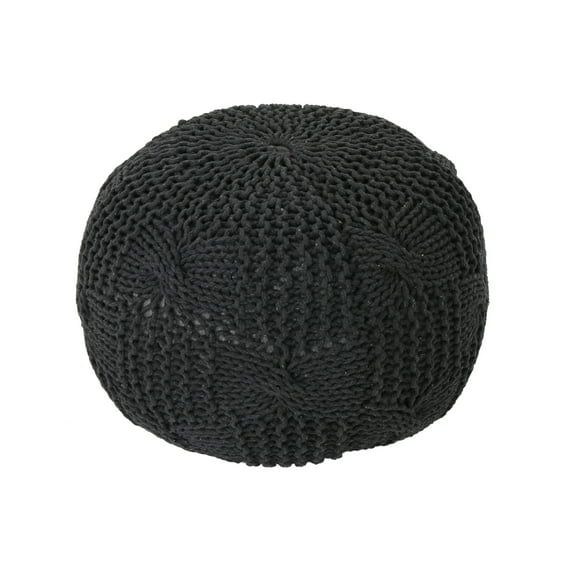 GDF Studio Ansel Knitted Cotton Pouf, Dark Grey
