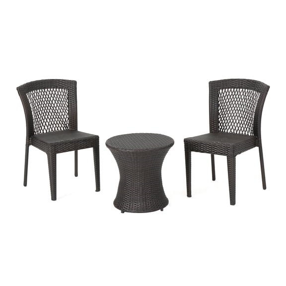 GDF Studio Antigua Outdoor Wicker 3 Piece Stacking Chair Chat Set, Multibrown