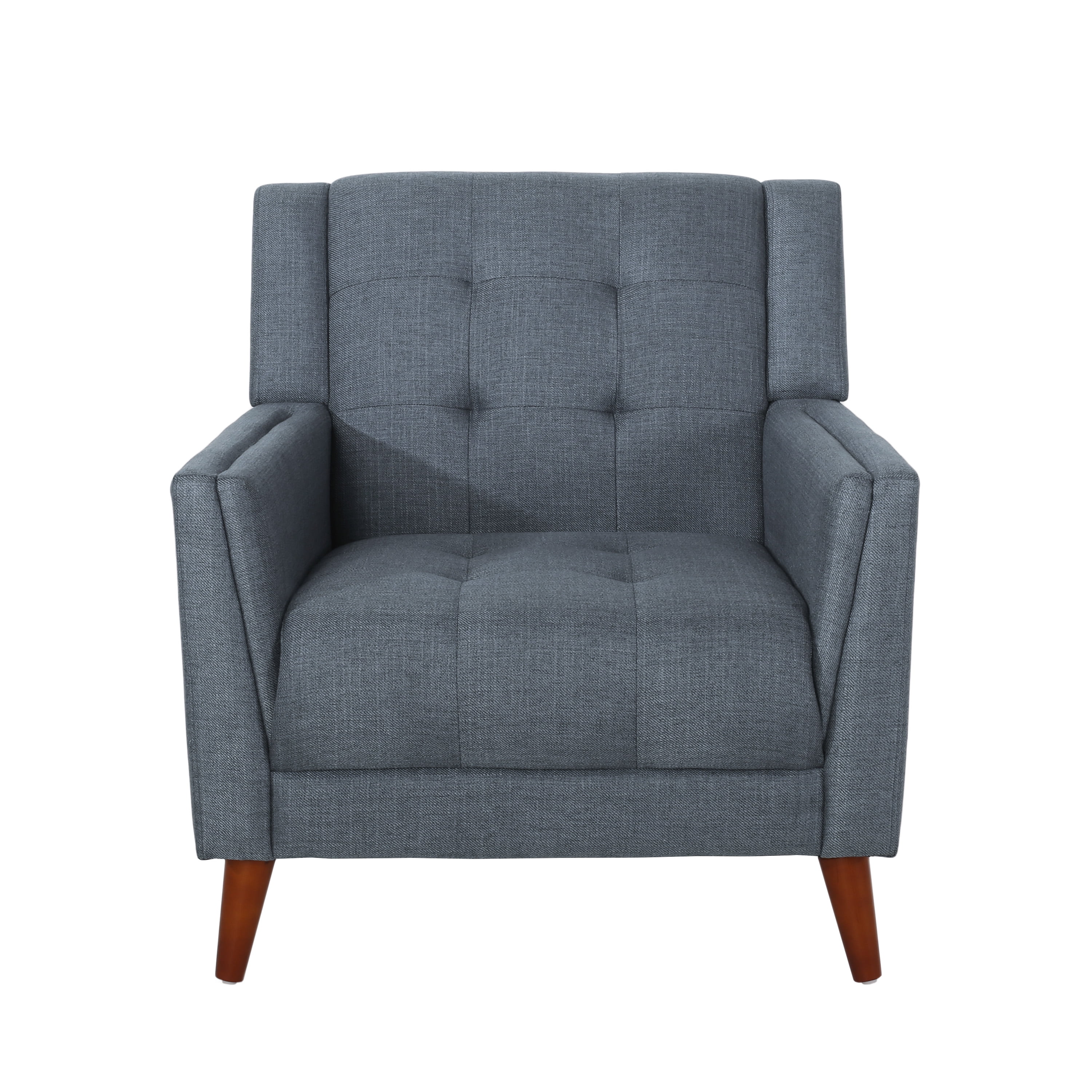 Dark Gray Handcrafted Barrel Accent Chair with Wood Legs