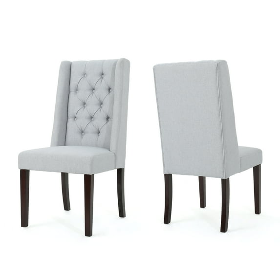 GDF Studio Apaloosa Contemporary Tufted Dining Chairs, Set of 2, Light Gray Fabric and Brown