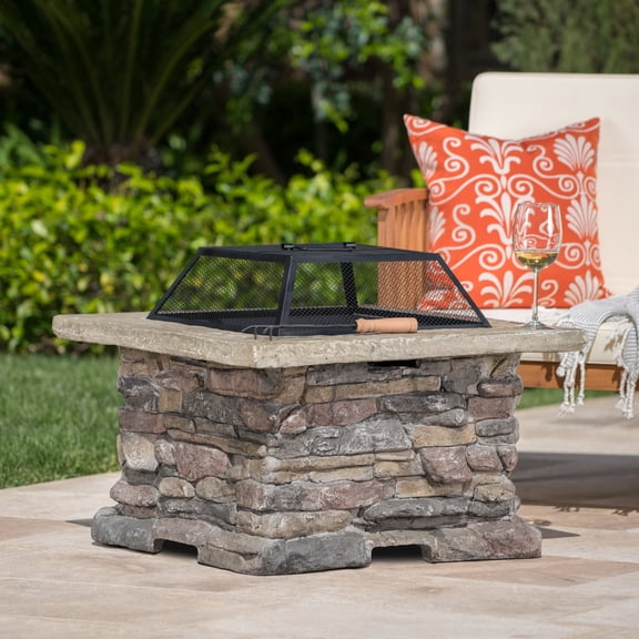 GDF Studio Applachian Square Fire Pit, Stone