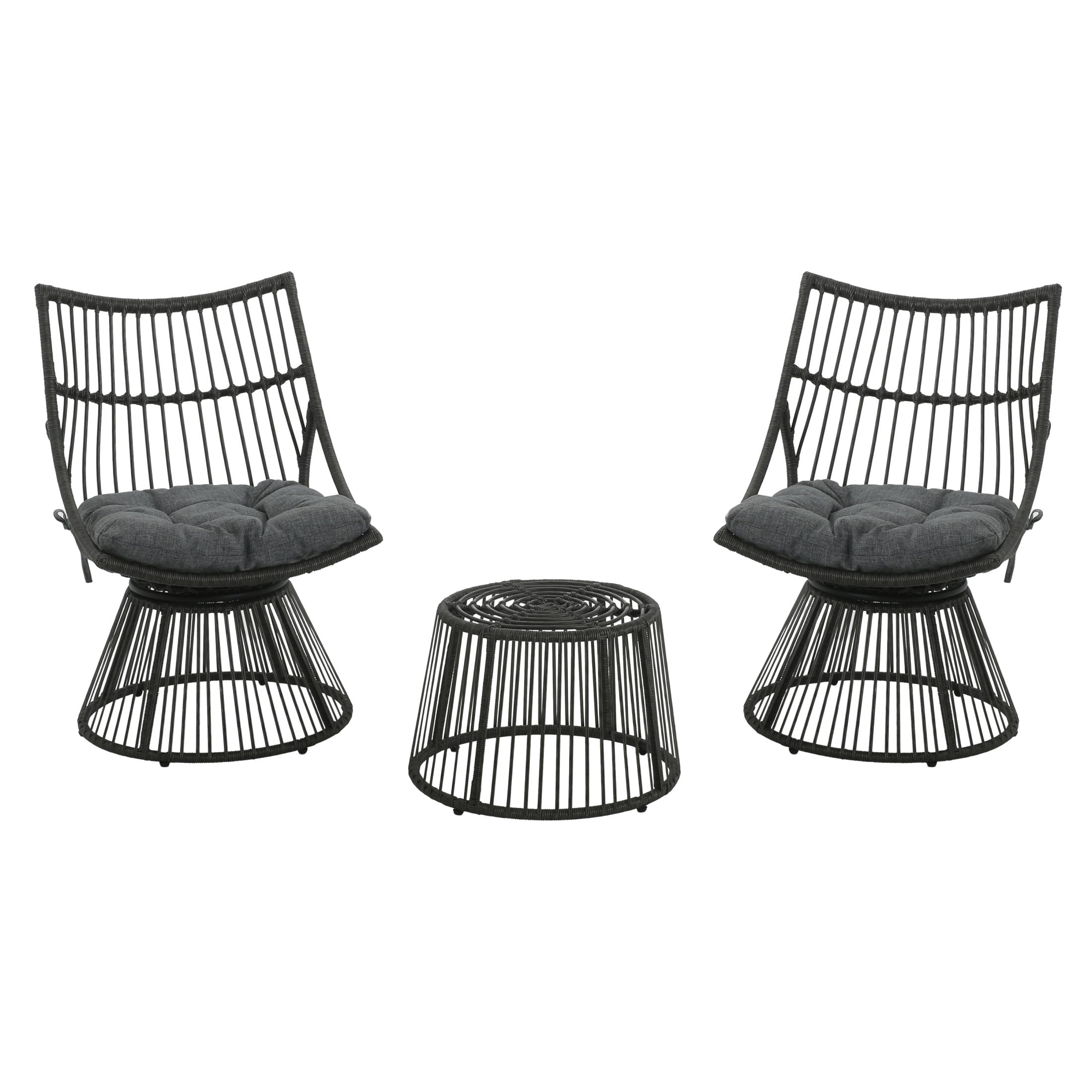 Gray Faux Rattan 2-Person Outdoor Chat Set with Cushions
