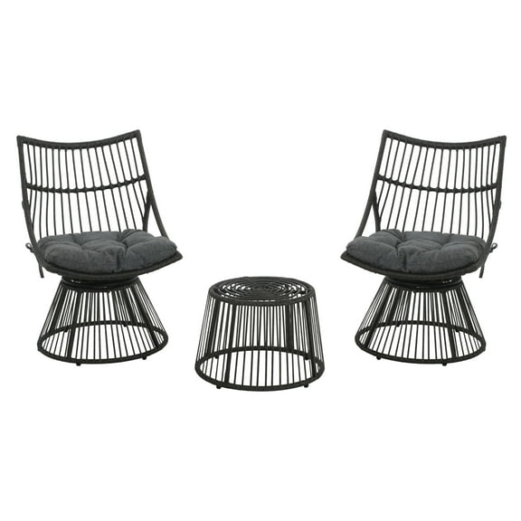 GDF Studio Apulia Outdoor Wicker 3 Piece Chat Set with Cushion, Grey