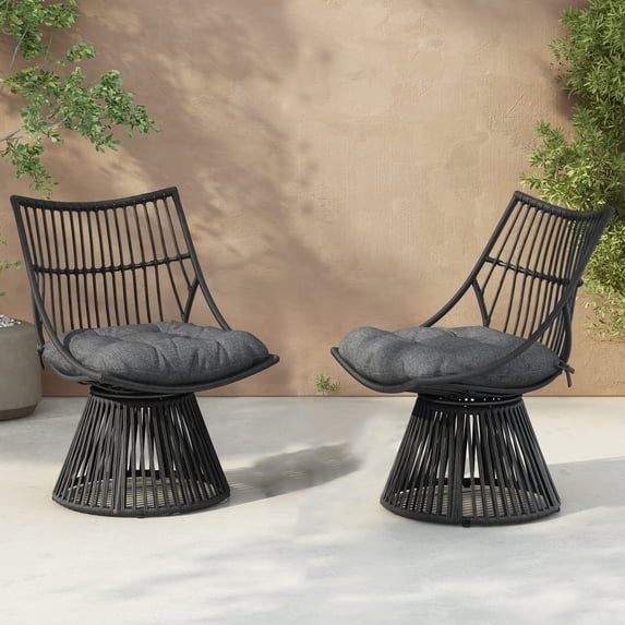 GDF Studio Apulia Outdoor Wicker High-Back Chair, Set of 2,Grey