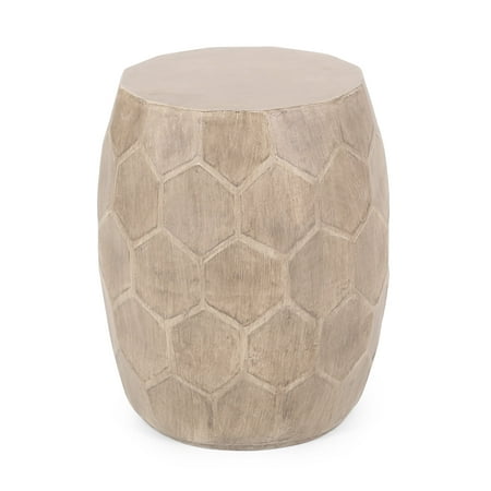 GDF Studio Ardson Outdoor Lightweight Concrete Side Table, Natural Wood