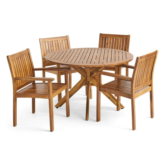 GDF Studio Argo Outdoor Acacia Wood 5 Piece Dining Set, Teak
