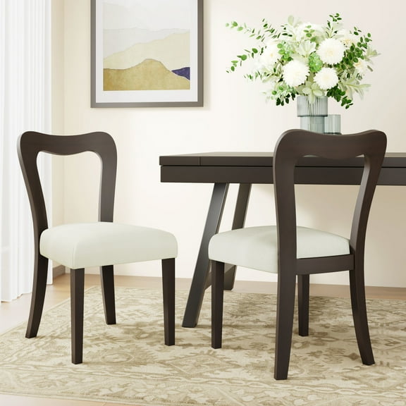 GDF Studio Armless Dining Chairs with Open Back, Wood Frame, Dark Brown Finish, Beige Upholstery, Set of 2