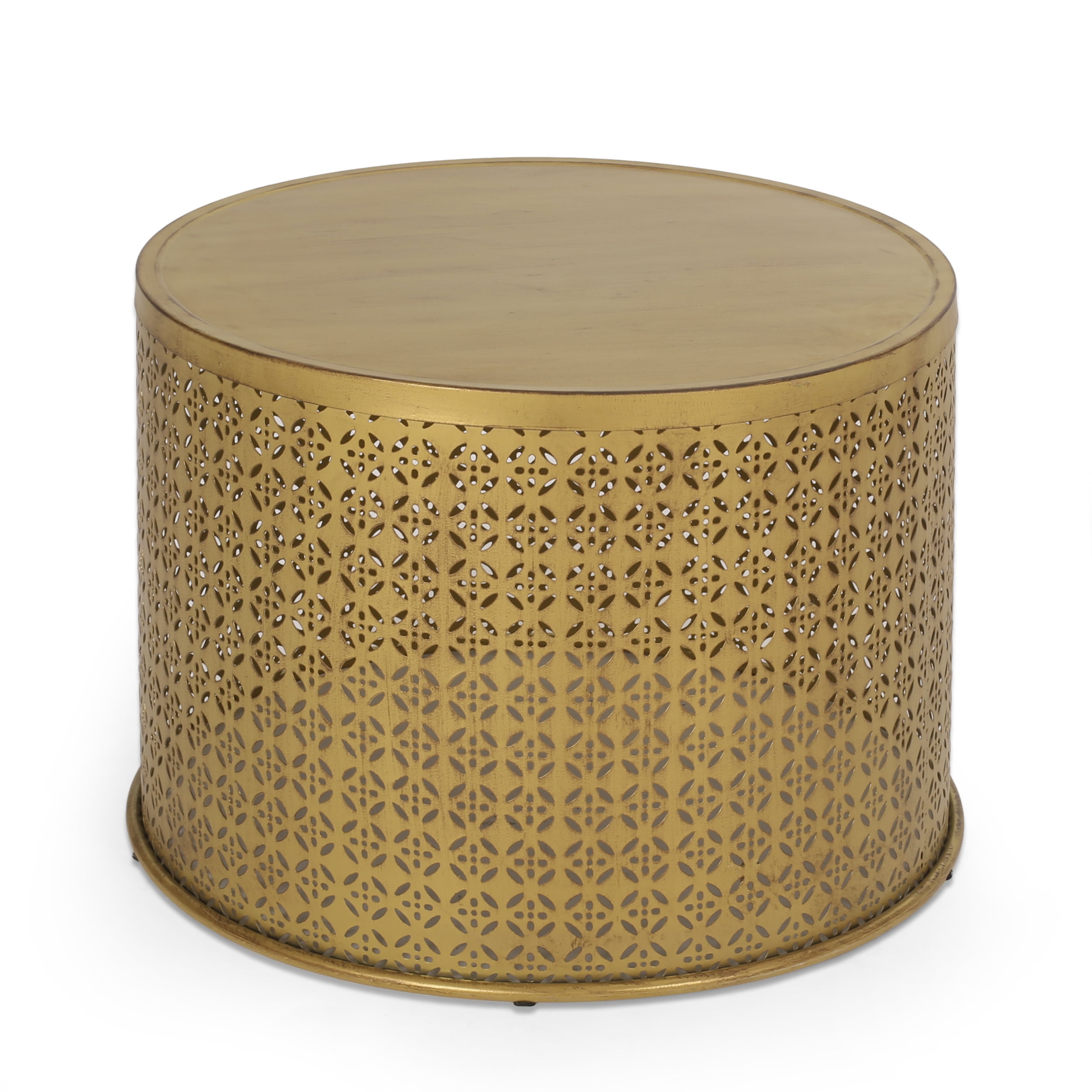 Gold Brushed Brown Round Metal Lace Cut Coffee Table