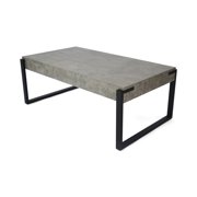 GDF Studio Ashford Modern Faux Wood Coffee Table, Light Concrete and Matte Black