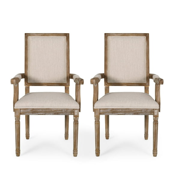 GDF Studio Ashlyn French Country Fabric Upholstered Wood Dining Chairs, Set of 2, Beige and Natural