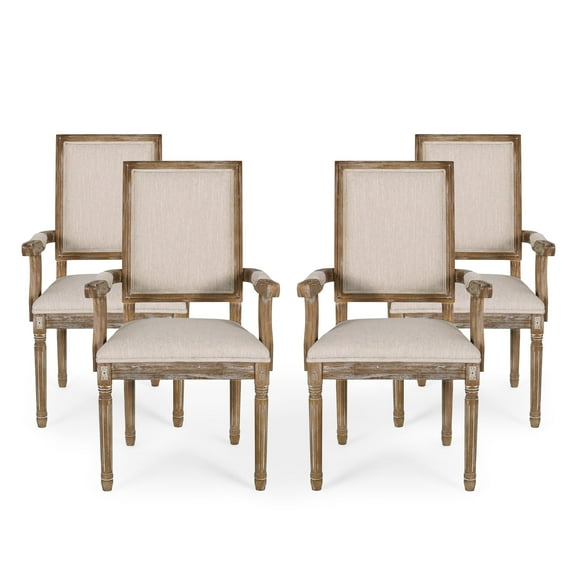 GDF Studio Ashlyn French Country Fabric Upholstered Wood Dining Chairs, Set of 4, Beige and Natural