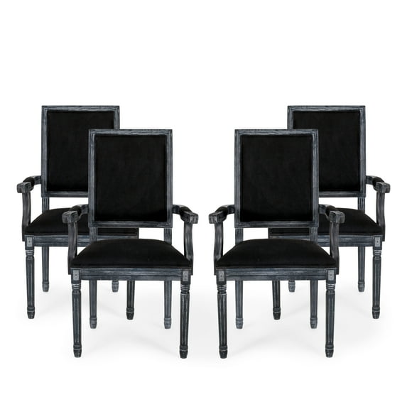 GDF Studio Ashlyn French Country Fabric Upholstered Wood Dining Chairs, Set of 4, Black and Gray