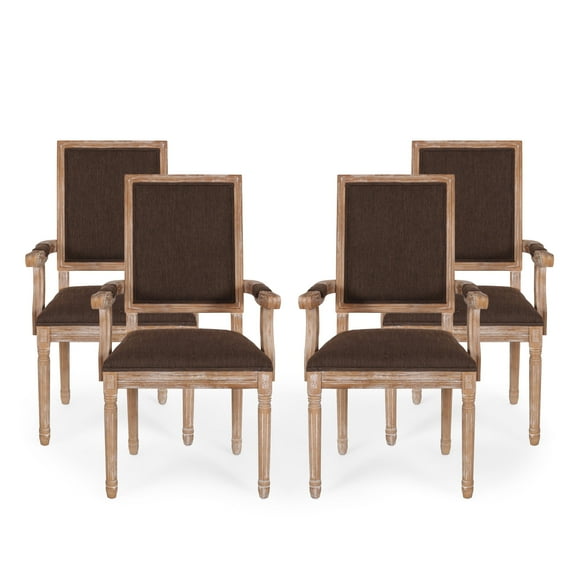 GDF Studio Ashlyn French Country Fabric Upholstered Wood Dining Chairs, Set of 4, Brown and Natural