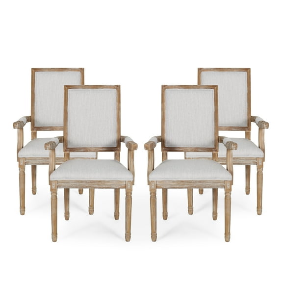 GDF Studio Ashlyn French Country Fabric Upholstered Wood Dining Chairs, Set of 4, Light Gray and Natural