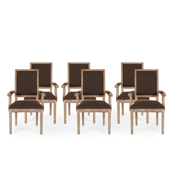 GDF Studio Ashlyn French Country Fabric Upholstered Wood Dining Chairs, Set of 6, Brown and Natural