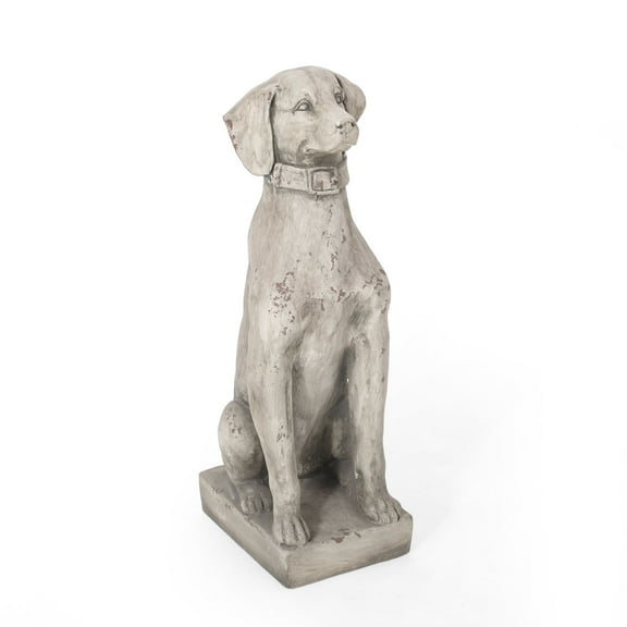 GDF Studio Ashtabula Outdoor Dog Garden Statue, Antique White