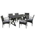 thumbnail image 1 of GDF Studio Ashwood Outdoor Aluminum and Wicker 7 Piece Dining Set with Cushion, Gray, 1 of 13