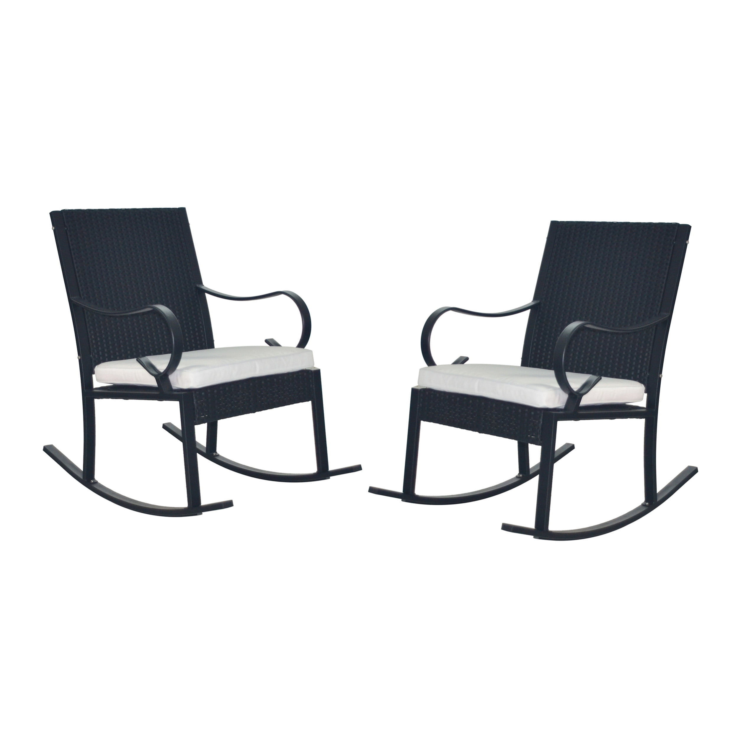 Muriel Black and White Wicker Rocking Chair Set with Cushions