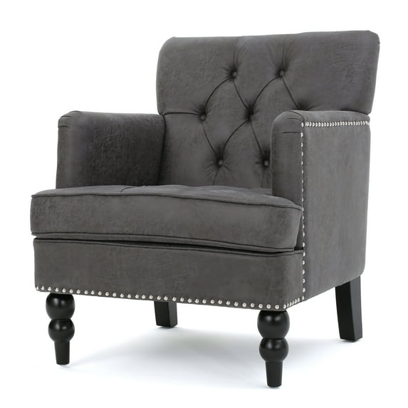 GDF Studio Aurelia Contemporary Tufted Club Chair with Nailhead Trim, Slate Microfiber and Dark Brown