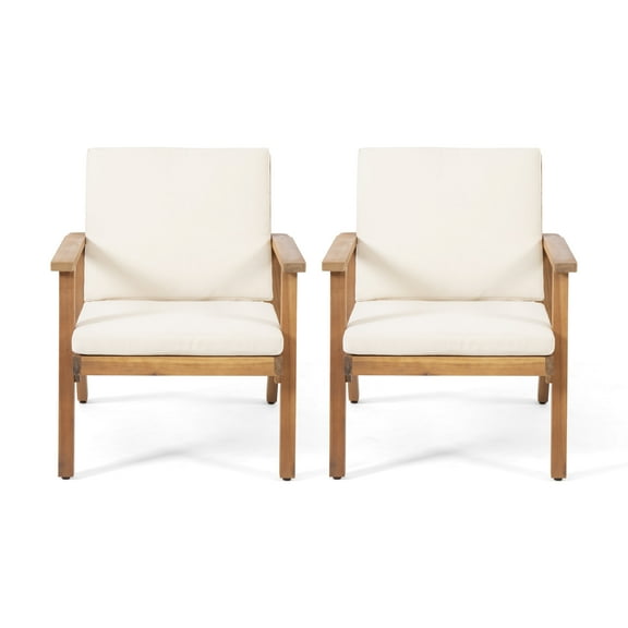 GDF Studio Avacyn Outdoor Acacia Wood Club Chairs with Cushions, Set of 2, Brown and Cream