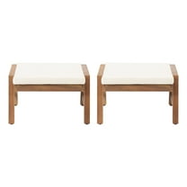 GDF Studio Avacyn Outdoor Acacia Wood Ottomans with Cushion, Set of 2, Brown and Cream