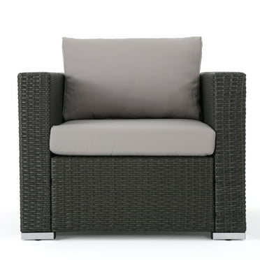 GDF Studio Avianna Outdoor Wicker Club Chair with Cushions, Gray, Light Gray