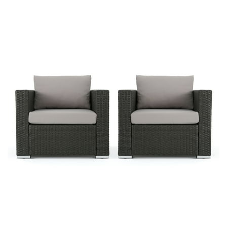 GDF Studio Avianna Outdoor Wicker Club Chair with Cushions, Set of 2, Gray, Light Gray