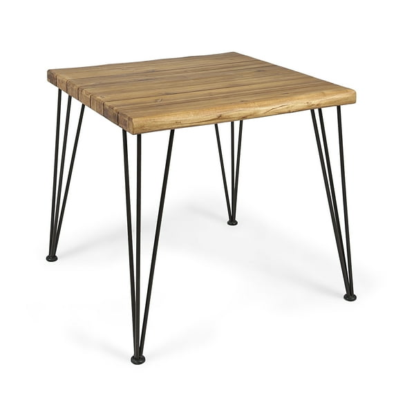 GDF Studio Avy Indoor/Outdoor Industrial Acacia Wood Dining Table, Teak and Rustic Metal