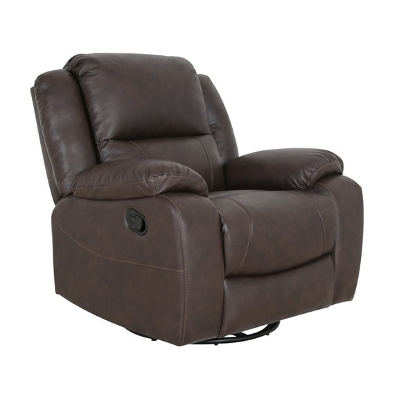 GDF Studio Bangladesh Contemporary Faux Leather Waterfall Back Swivel Recliner, Dark Brown