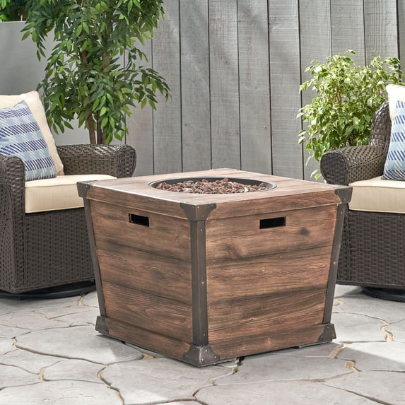 GDF Studio Banleigh Outdoor 40,000 BTU Lightweight Concrete Square Fire Pit, Brown