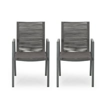 GDF Studio Barbour Outdoor Aluminum and Rope Dining Chairs, Set of 2, Gray and Dark Gray