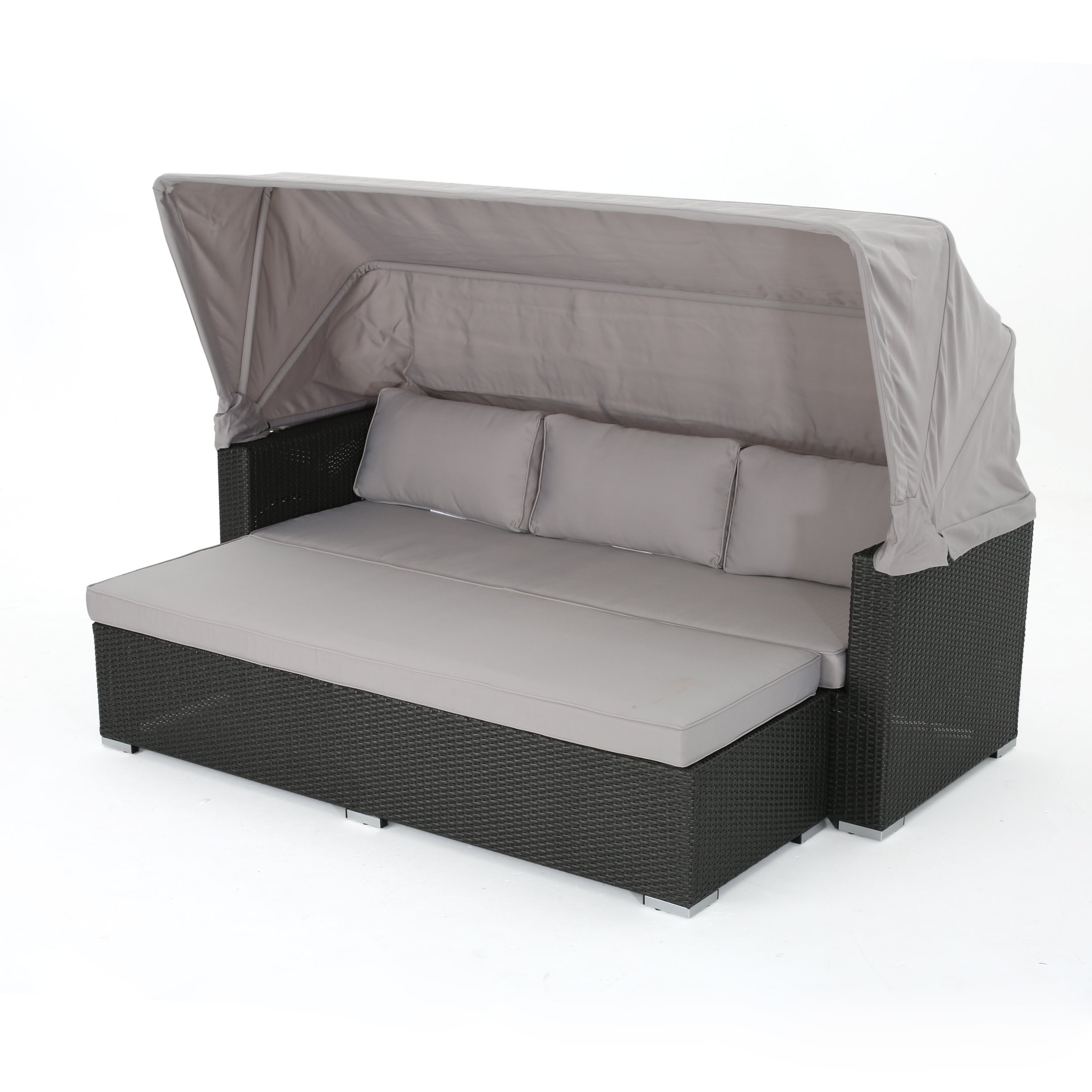 GDF Studio Barneyville Outdoor Wicker Daybed with Canopy, Gray and