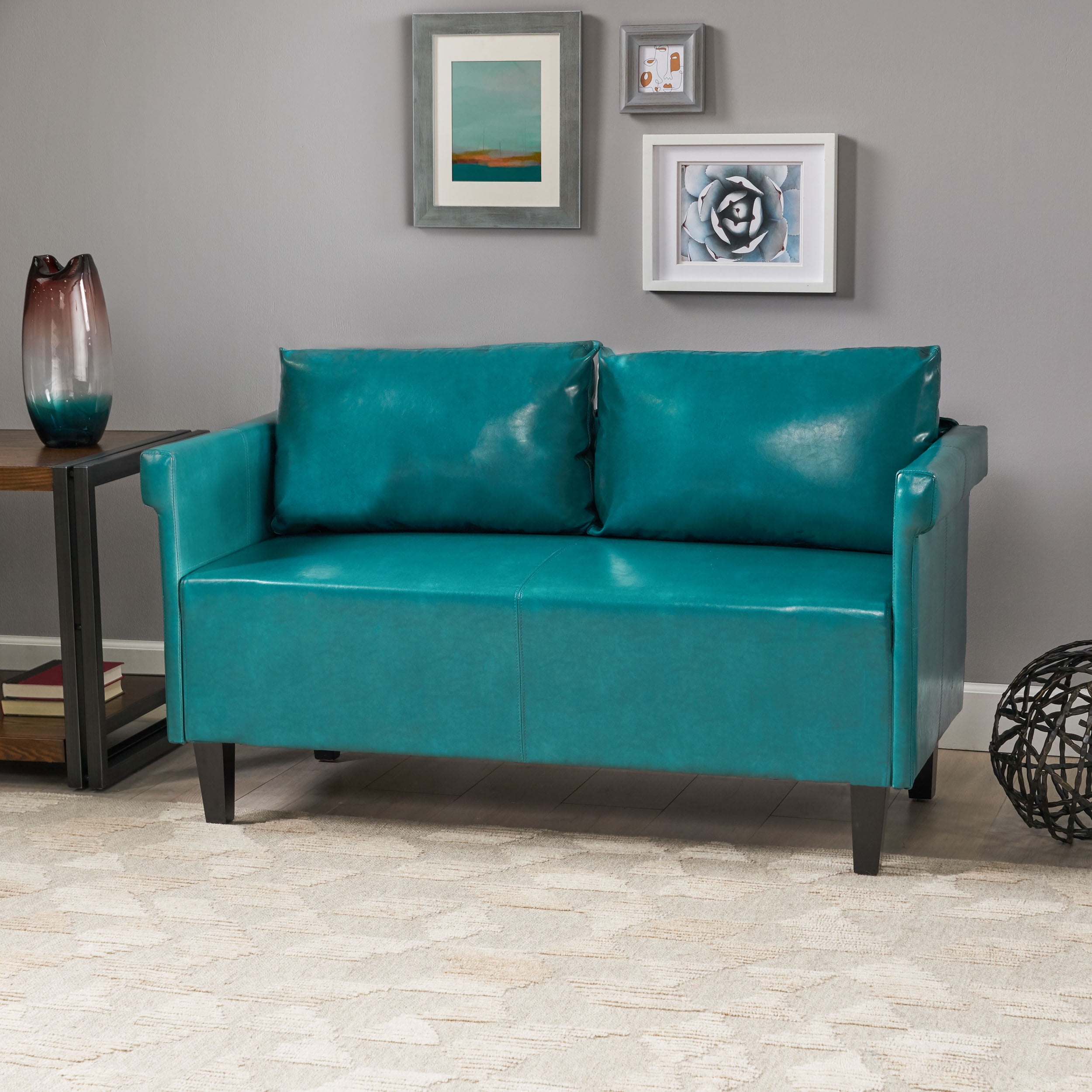 Bellerose Birch-Legged Teal Leather Settee