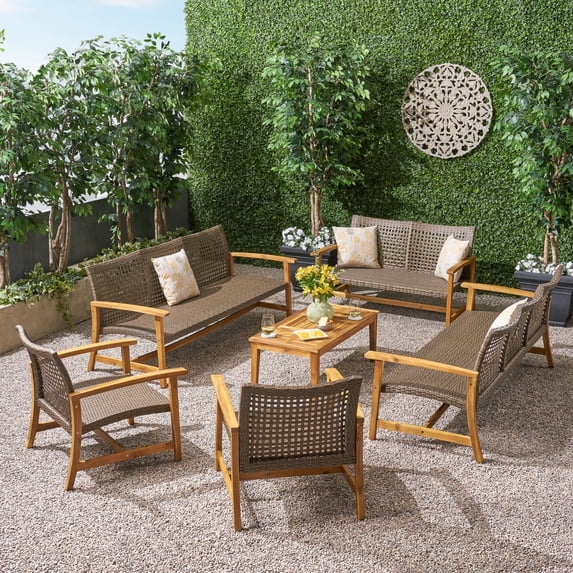 GDF Studio Beacher Outdoor 6 Piece Sofa and Loveseat Chat Set, Brown