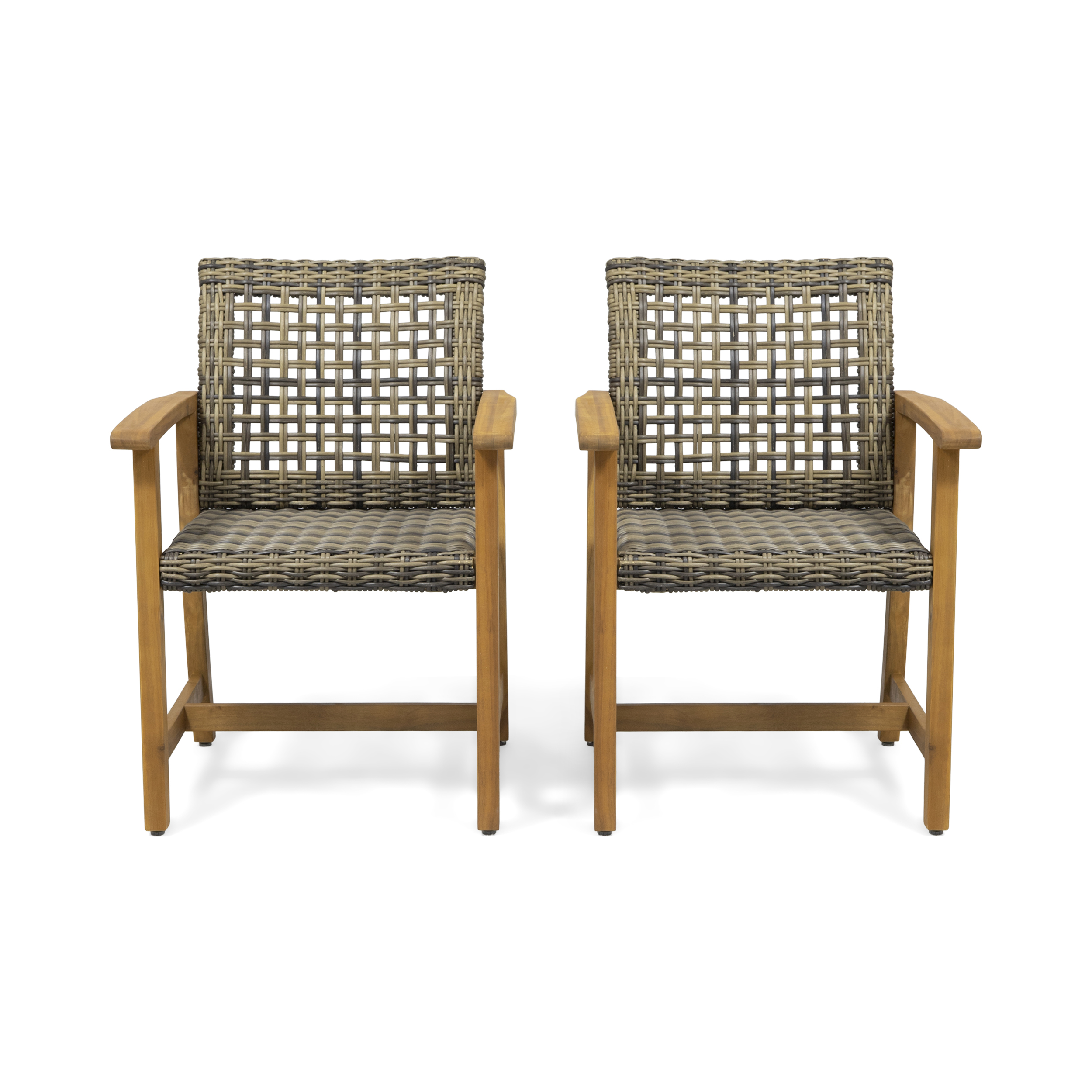 GDF Studio Beacher Outdoor Acacia Wood and Wicker Dining Chair (Set of 2), Natural and Gray - image 1 of 11
